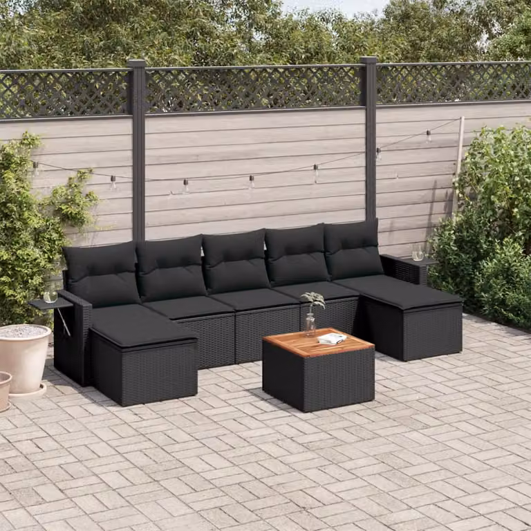 Set di divani da giardino vidaXL in polyrattan nero con 8 pezzi e cuscini inclusi