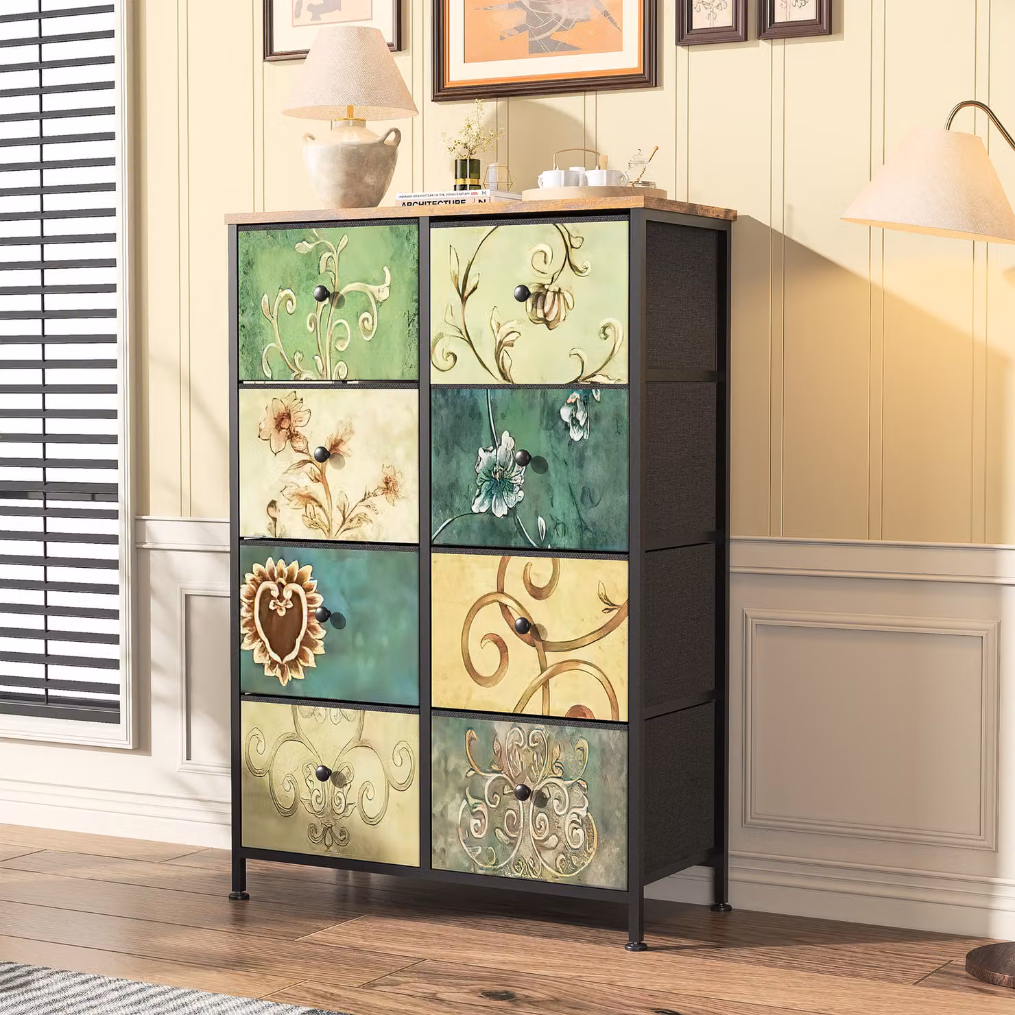 CDGlobal cassettiera, 8 cassetti in tessuto con maniglie, mobile contenitore, cassettiera, armadio, struttura in metallo, cassettiera in tessuto per camera da letto, per soggiorno, corridoio, ufficio