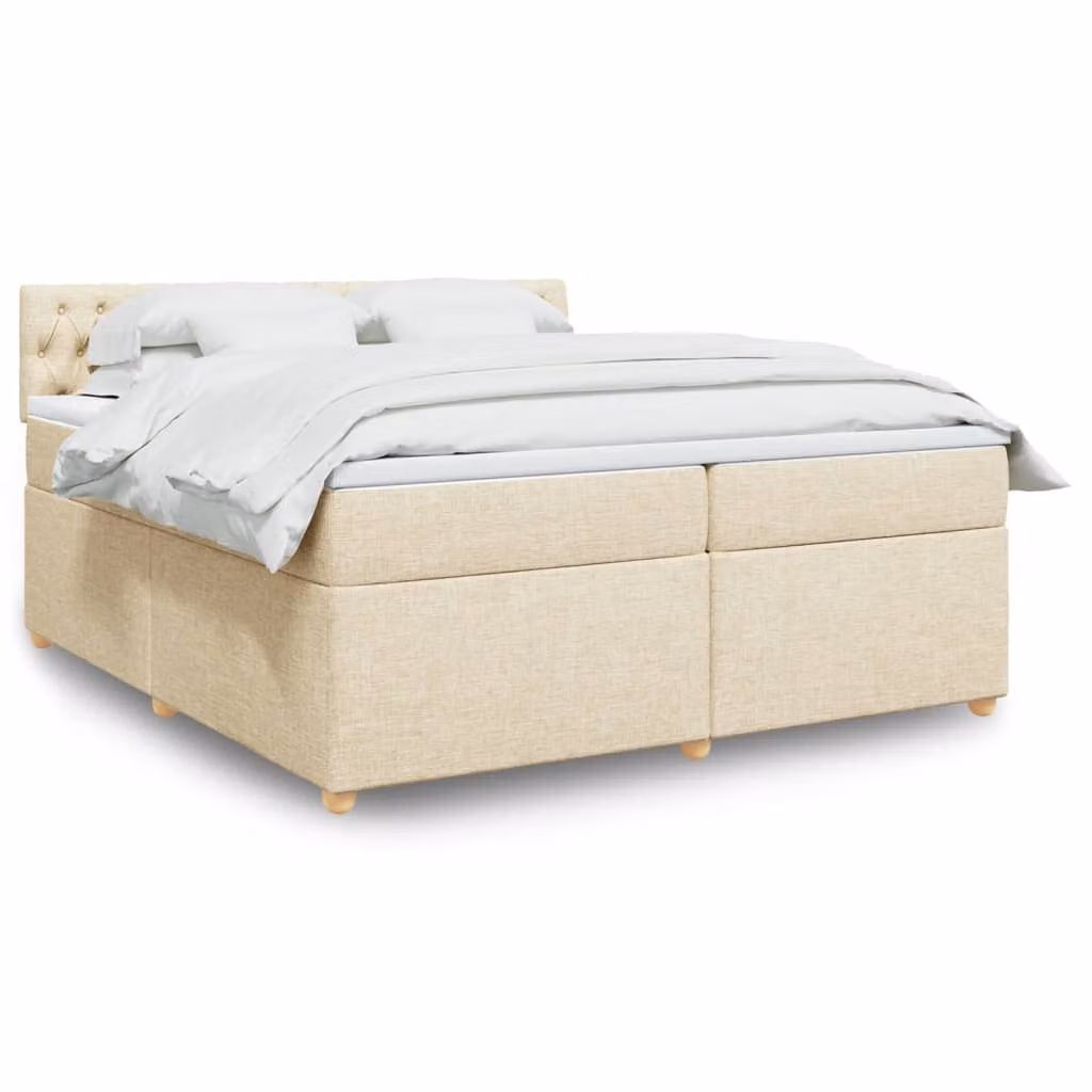 vidaXL Giroletto a Molle con Materasso Ibrido in Tessuto Beige e Bianco, L/P: 200 x 200 cm