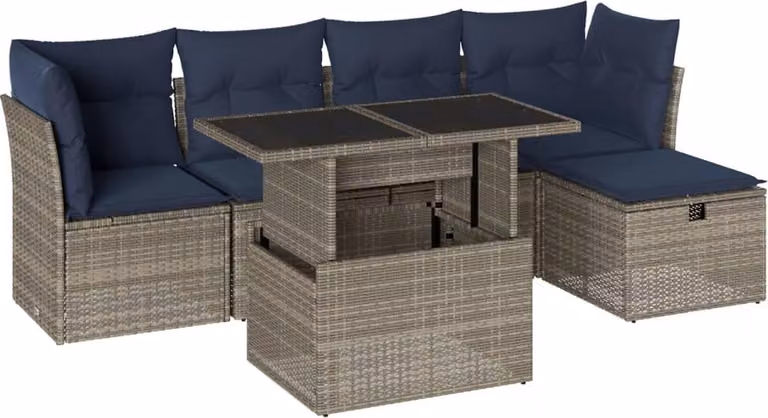 Set Divani da Giardino 6 pz con Cuscini Grigio in Polyrattan