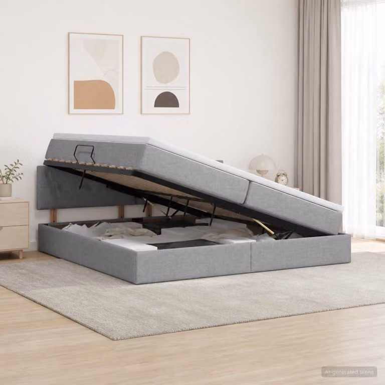 Letto con contenitore e materasso ibrido vidaXL Grigio e Bianco L/P: 200 x 200 cm