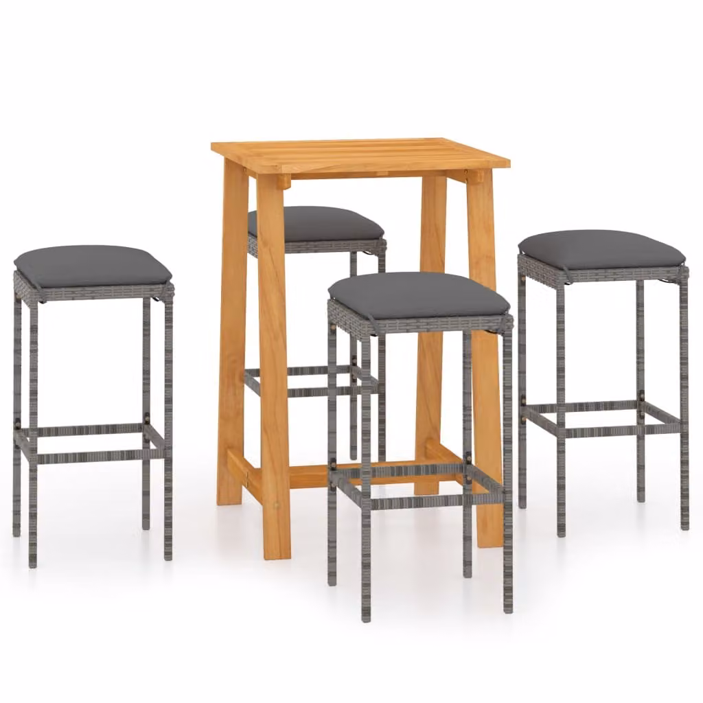 Set da Bar da Giardino 5 pz con Cuscini Grigio