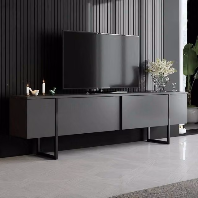 Abishia Mobile Porta TV con Cassetti in Legno e Metallo, Nero Antracite, L 180 cm x P 30 cm x H 50 cm