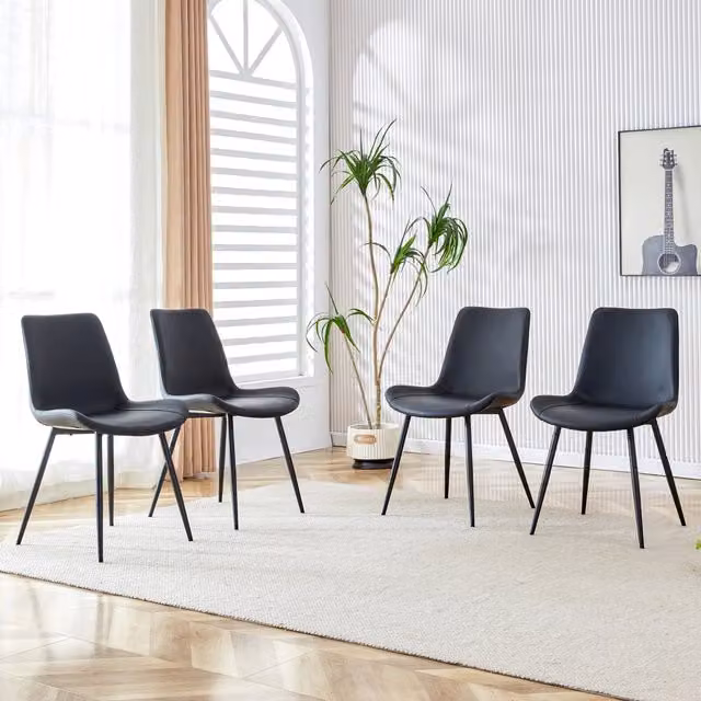 Set di 4 sedie da pranzo MIVRAY in similpelle nera con gambe in metallo e piedini antiscivolo – 1