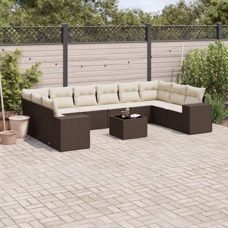 Maison Exclusive - Set Divani da Giardino 11 pz con Cuscini Polyrattan Marrone