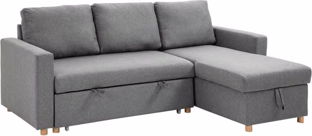 Divano letto angolare 3 posti con pouf e contenitore ¨C Minimal ¨C Tessuto grigio