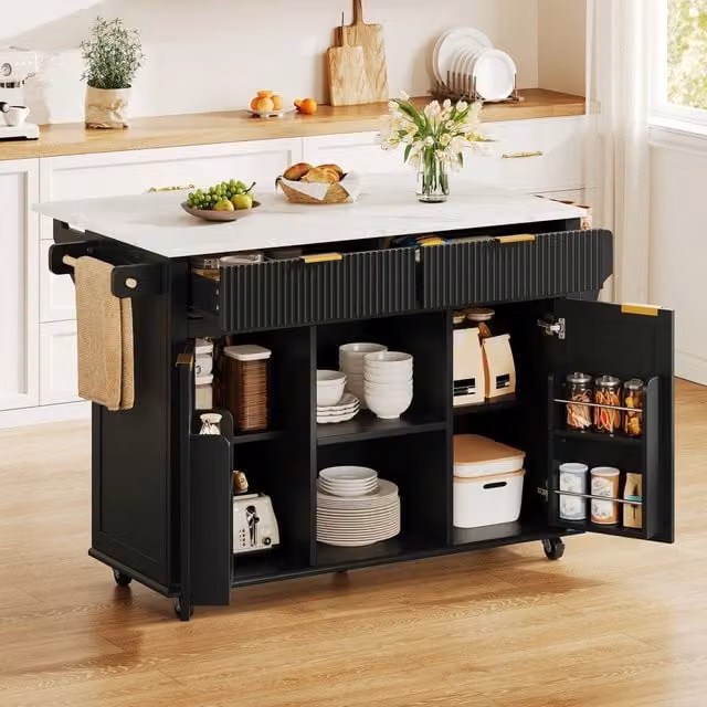 Cassettiera da Cucina con Rotelle ¨C Minimal ¨C Nero, 120x45cm, 2 cassetti, 2 ante