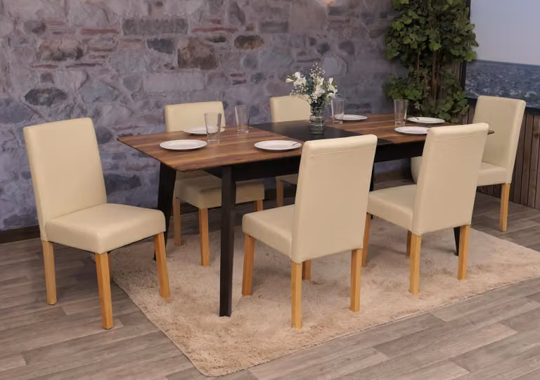 set di 6 sedie da sala da pranzo Sedia da cucina Littau ~ pelle, crema, gambe chiare