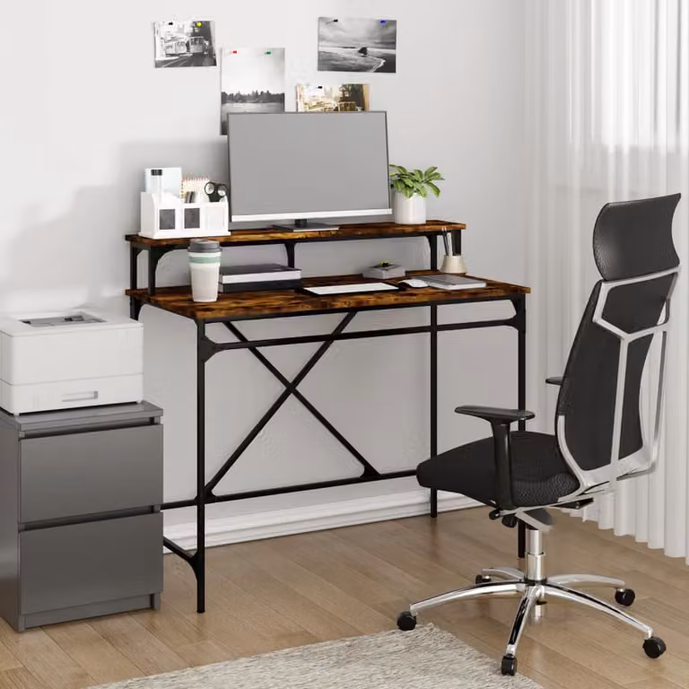 Scrivania da ufficio vidaXL in stile industriale con piano in legno e struttura in metallo, colore marrone, L 100 x P 50 x H 90 cm