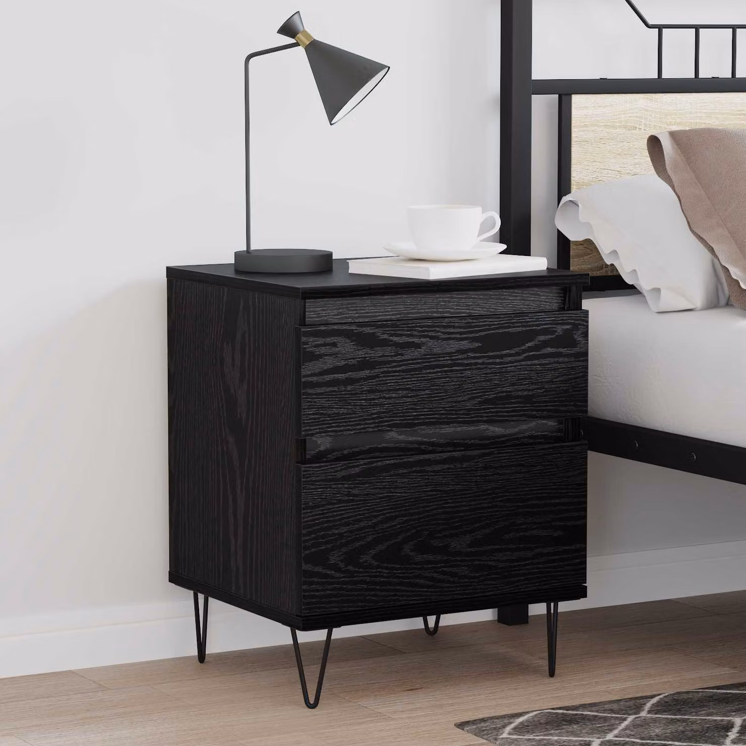 Armadietto per letto vidaXL in Rovere Nero, L 40 cm x P 35 cm x H 50 cm