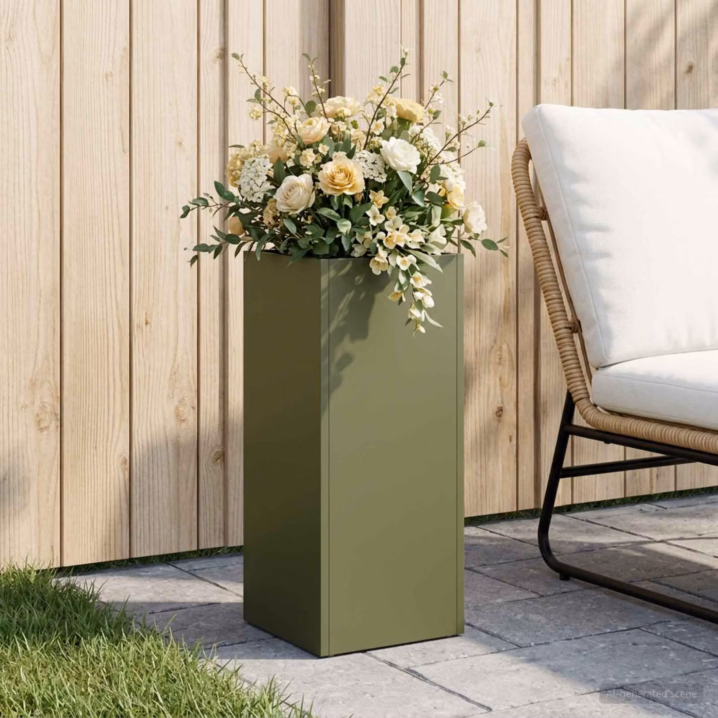 vidaXL Vaso da giardino in metallo Verde, L/P/H: 20 x 20 x 50 cm