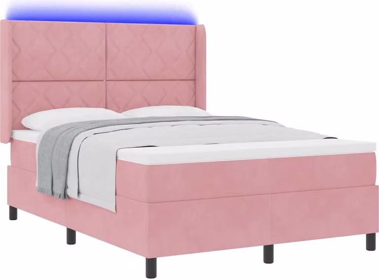 SYFAX™ Letto a molle con materasso con led Rosa 160 x 200 cm Velluto