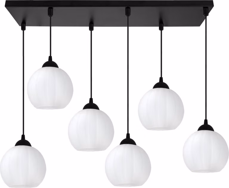 Lampada a sospensione Costa nera a 6 luci con sfere bianche E27 – elegante lampada da soffitto per un'illuminazione interna moderna