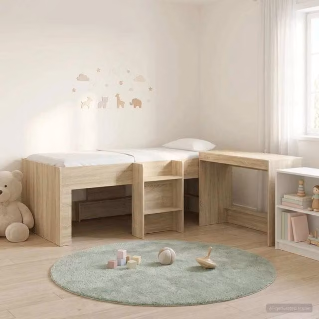 Letto alto per bambini con scrivania 2 pz Rovere Sonoma 3423440