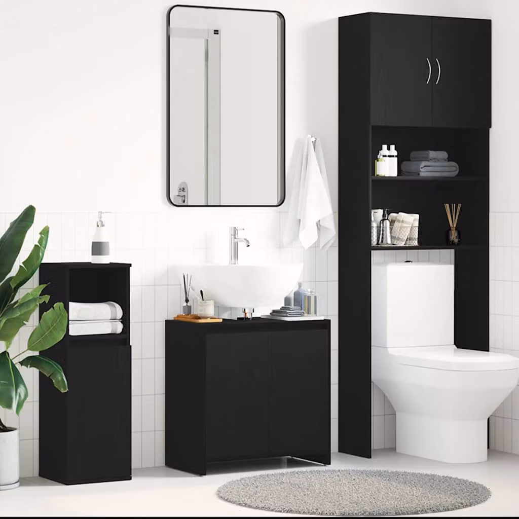 Armadietto da bagno moderno vidaXL in MDF nero opaco con ante a battente e ripiani interni, L 60 cm x P 33 cm x H 60 cm