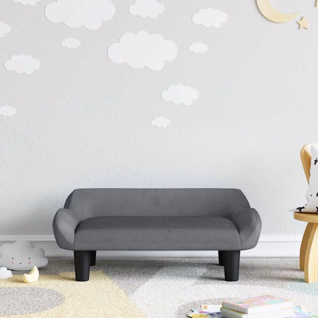 Divano per bambini vidaXL in velluto grigio, L 70 cm, P 40 cm, H 24 cm