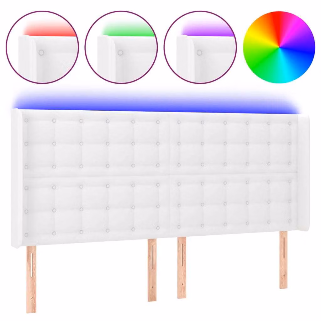 Testiera ad Orecchio Bianco 183x16x118/128 cm in Pelle finta