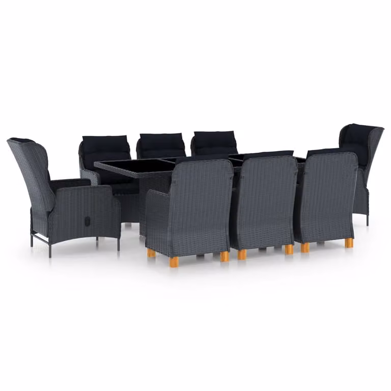 set da pranzo da giardino 9 pezzi con cuscini in poly rattan grigio scuro