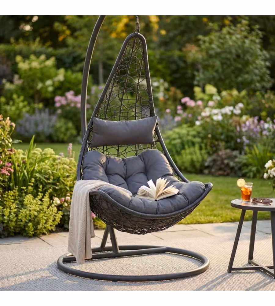 Cosma Dondolo Ponza Sospeso in Metallo e Wicker Nero 195x82x122 cm