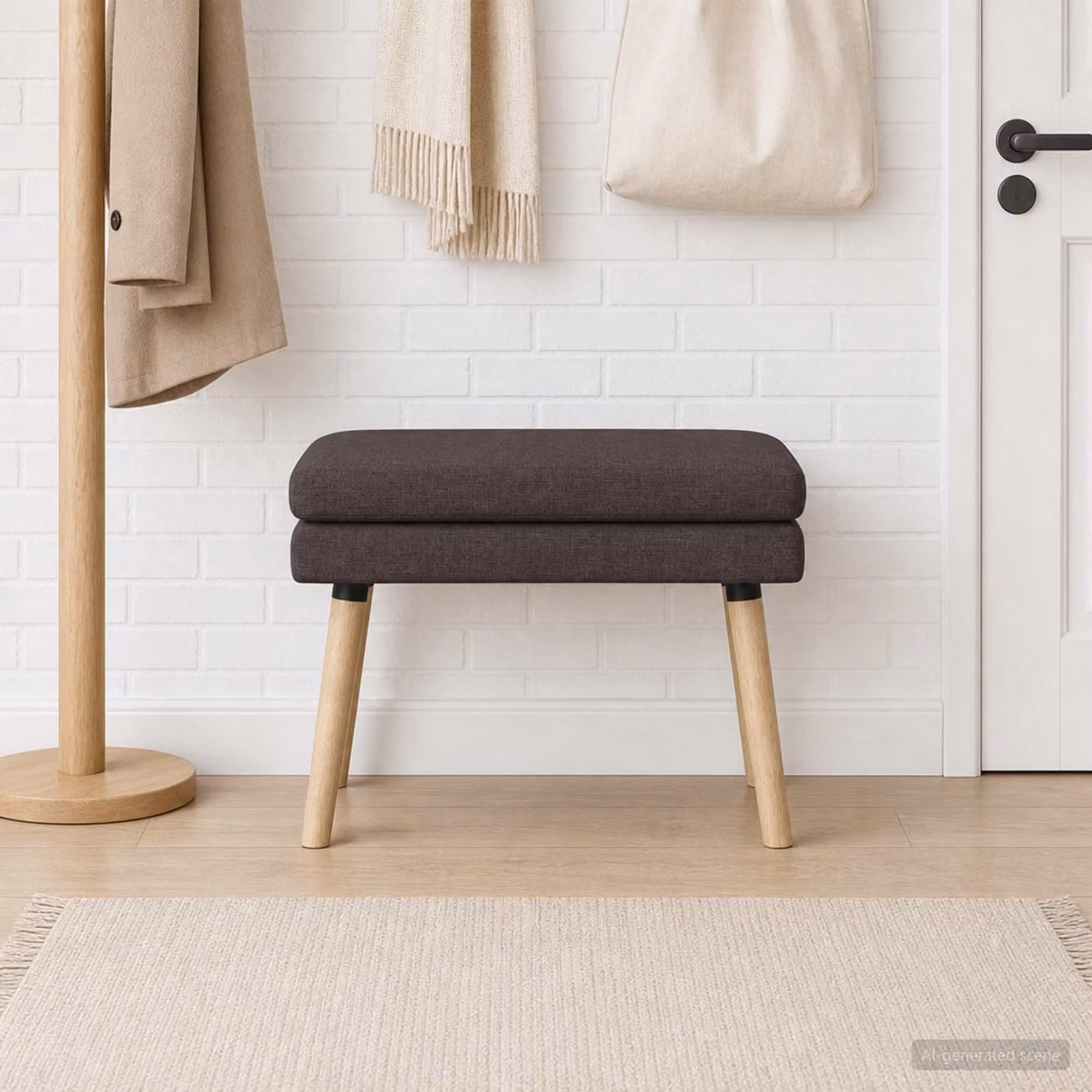 Panchina moderna vidaXL in legno di gomma e tessuto marrone L: 60 cm, P: 40 cm, H: 46 cm