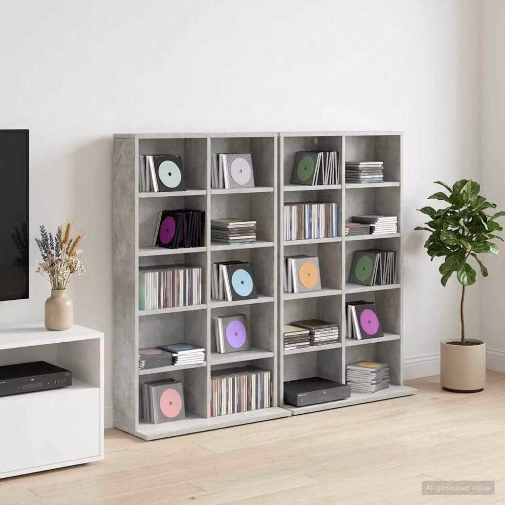 Set di 2 mobili porta CD vidaXL in MDF Grigio, con ripiani regolabili e scomparti multimediali, L 65 x P 23,5 x H 97,5 cm