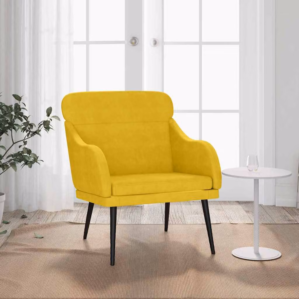 Poltrona relax moderna vidaXL in velluto giallo con struttura in metallo e braccioli L/P/H: 63 x 76 x 80 cm
