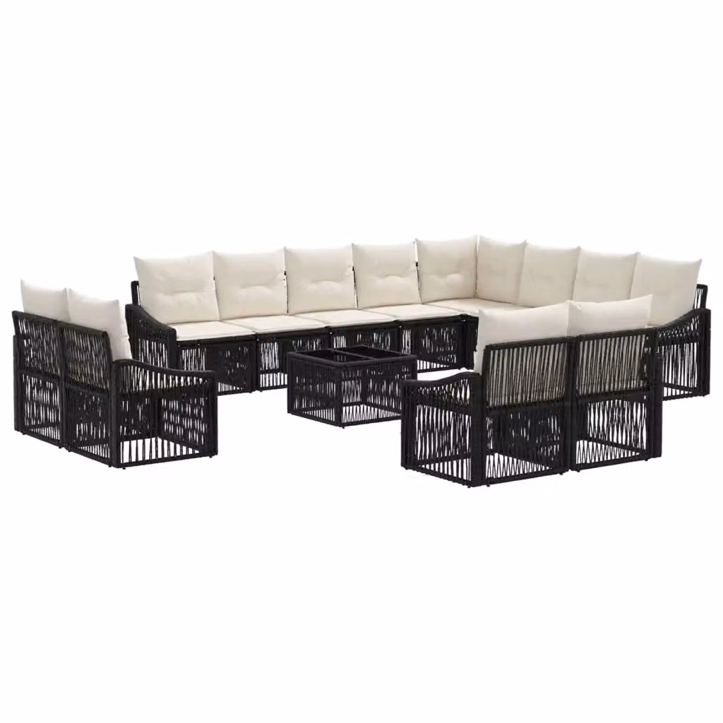 Set Divano da Giardino vidaXL a forma a U composto da 13 pezzi in Polyrattan Nero e Beige con Cuscini e Tavolino da Caffè – 2