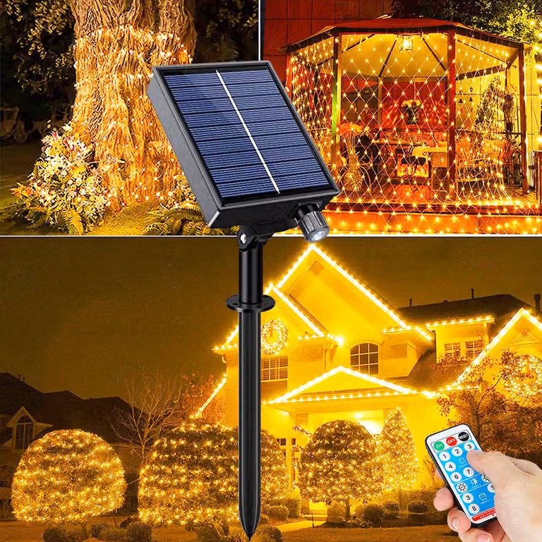 3x2M Solar Fairy Lights Mains Outdoor Dimmable Waterproof, Solar LED Mains 204 Leds 8 Modes Timer, Deco IP65 Per Giardino Balcone Albero, Bianco Caldo