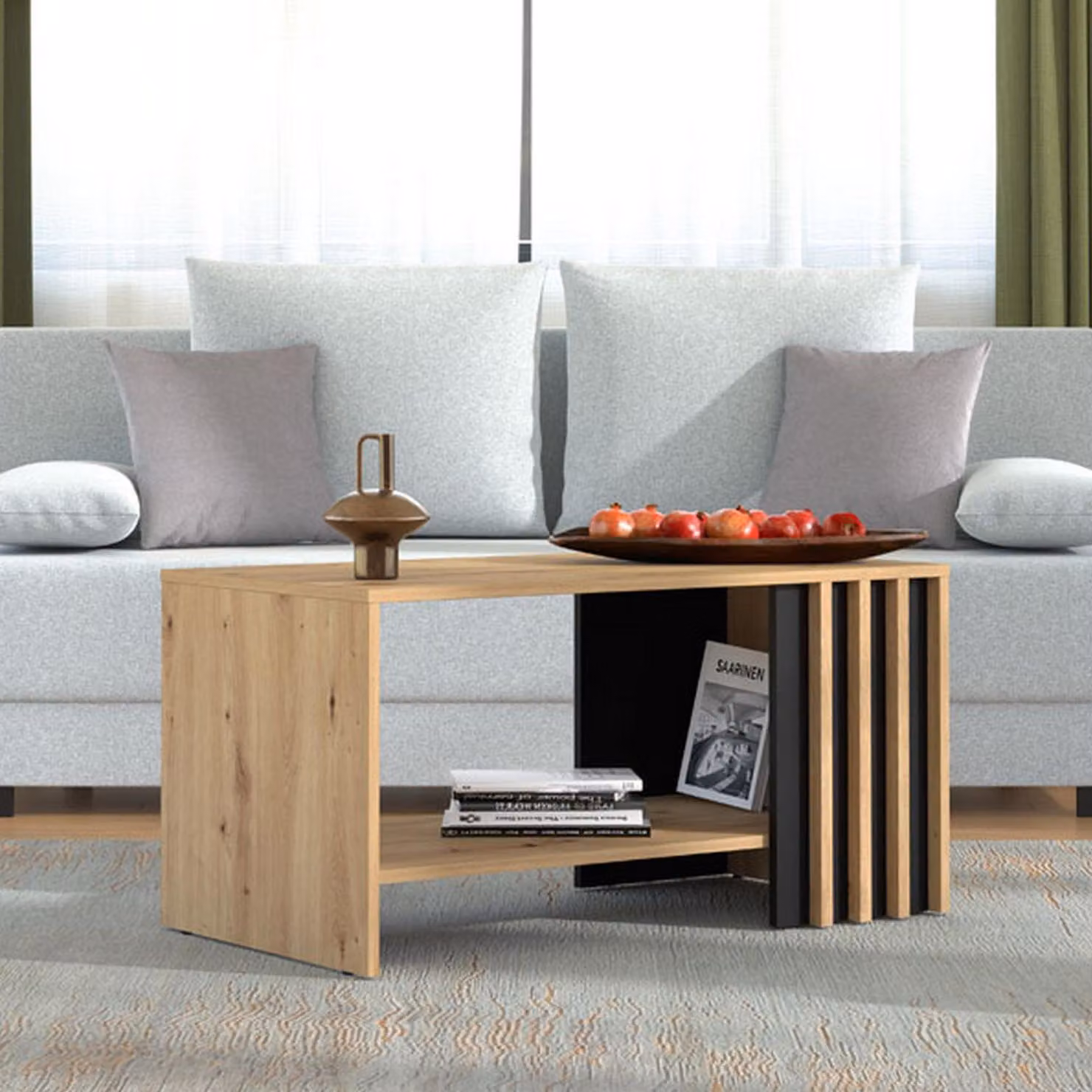 Dmora Tavolino da Salotto Tricerro 90x50x46h cm Marrone Rovere Nodi, un Vano Forma Rettangolare