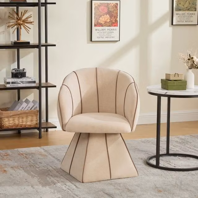 Sedia girevole in tessuto chenille camel, ergonomica con schienale alto per adulti e ragazzi