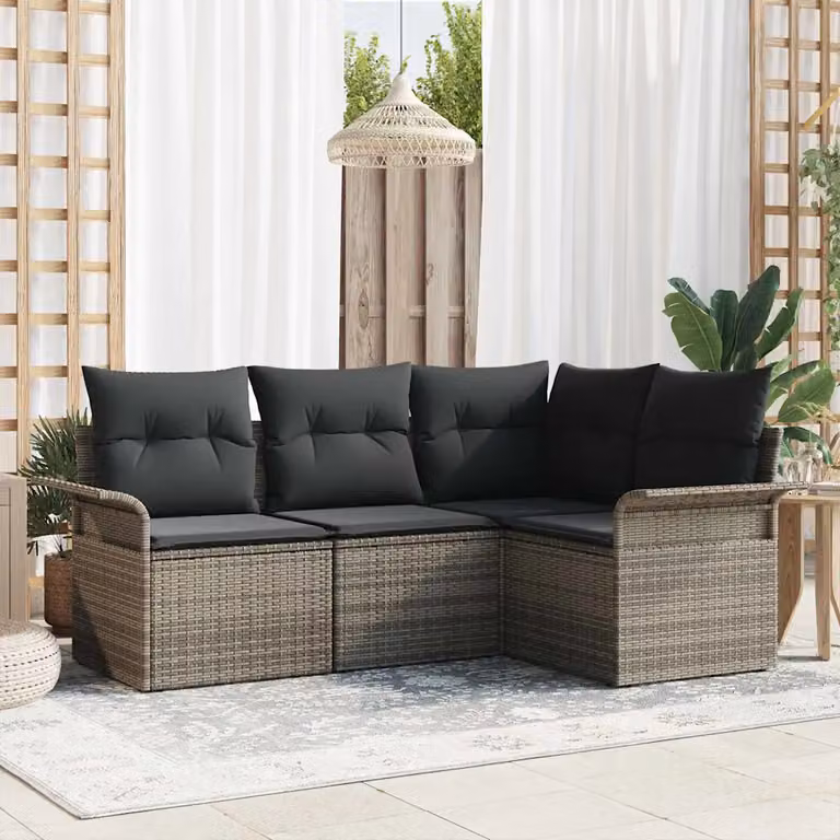 Set Divano da Giardino L-Shape vidaXL Grigio con Cuscini e Struttura in Metallo