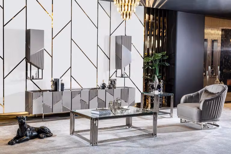 Set TV-Ständer Sessel Couchtisch Beistelltisch Wohnzimmer 4tlg grau