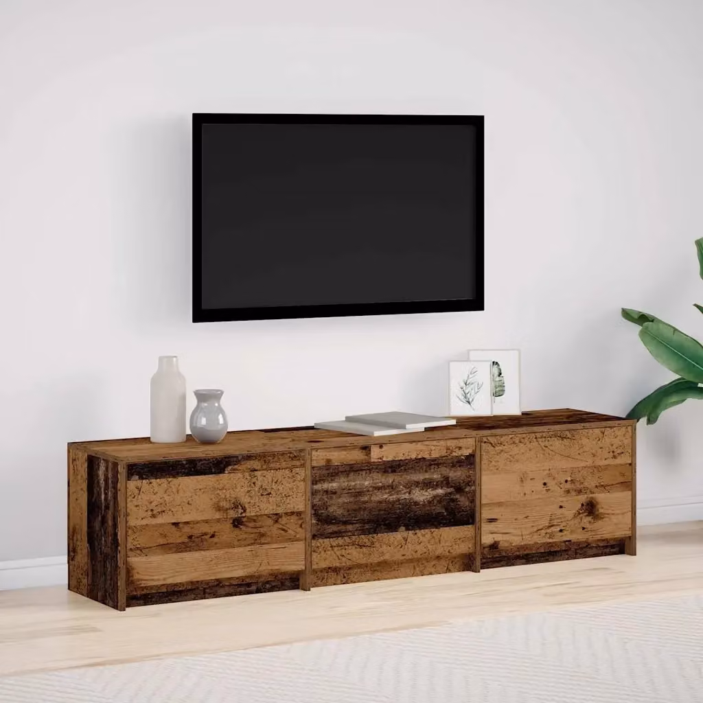 Mobile TV in legno vecchio marrone con illuminazione LED e cassetto, L 165 x P 34 x H 40 cm – 2