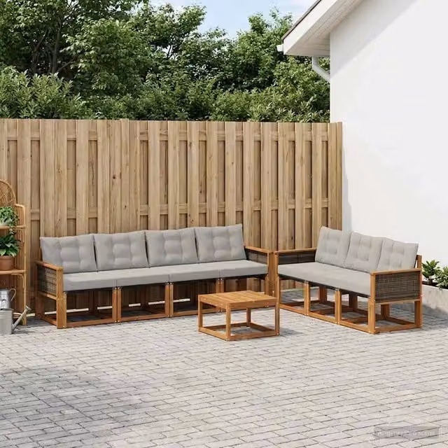 Set di divani da esterno 8 pz Naturale e Grigio Chiaro 3381819