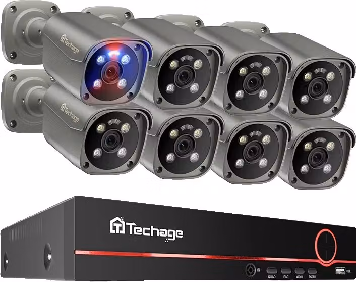 sistema di telecamere di sicurezza 4K, audio bidirezionale, visione notturna a colori, telecamera 8CH NVR 8PCS, nessuno