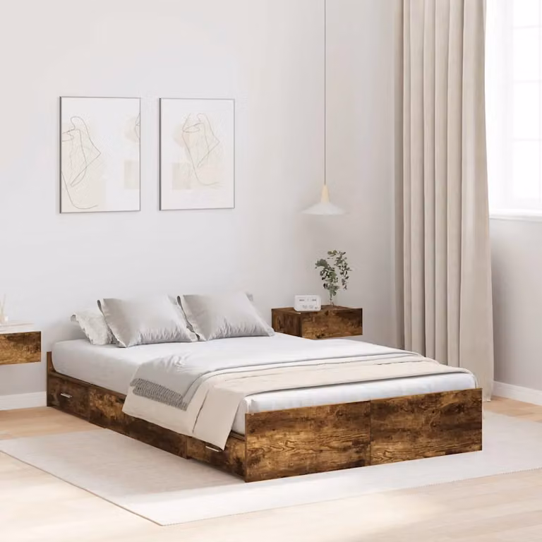 Struttura letto con contenitore vidaXL in legno e MDF color marrone, L 120 cm x P 200 cm