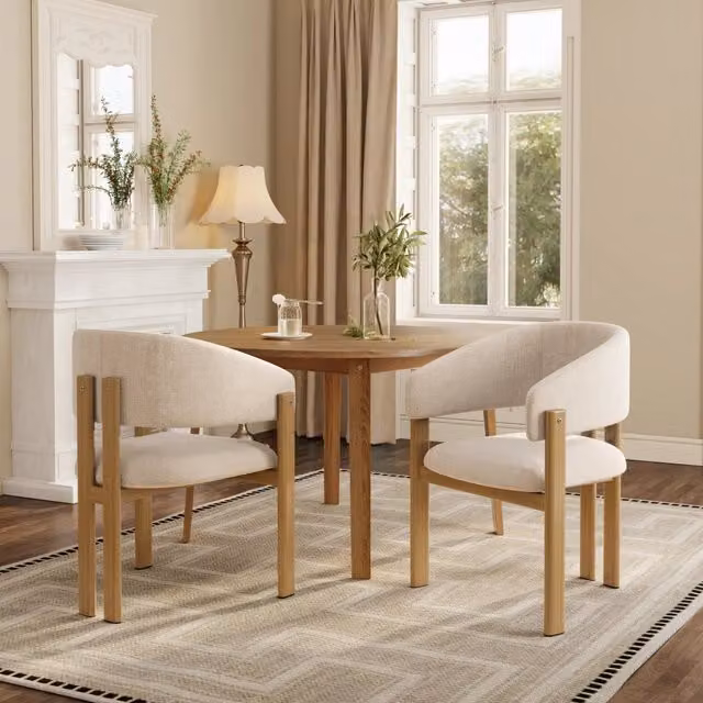 Set di 4 sedie da pranzo Mivray con braccioli in lino beige e struttura in metallo effetto legno con portata fino a 150 kg