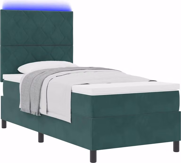 Letto boxspring LED con materasso verde scuro 100 x 200 cm tessuto