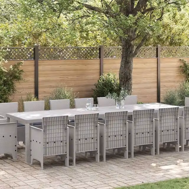Set da pranzo per giardino e terrazzo vidaXL in polyrattan grigio, 15 pezzi