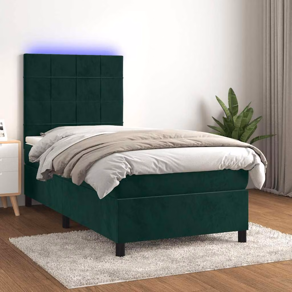 Letto a Molle con Materasso e LED vidaXL in Velluto Verde Scuro L/P/H: 80 x 200 x 128 cm – 1