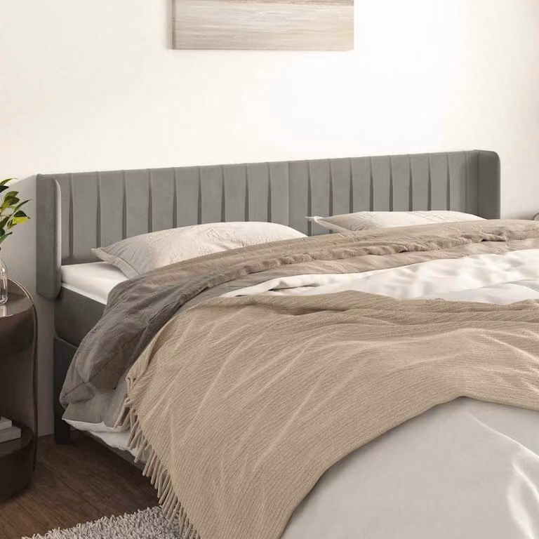 Testiera ad orecchio vidaXL in velluto grigio chiaro con struttura in legno L: 183 cm, P: 16 cm, H: 78-88 cm