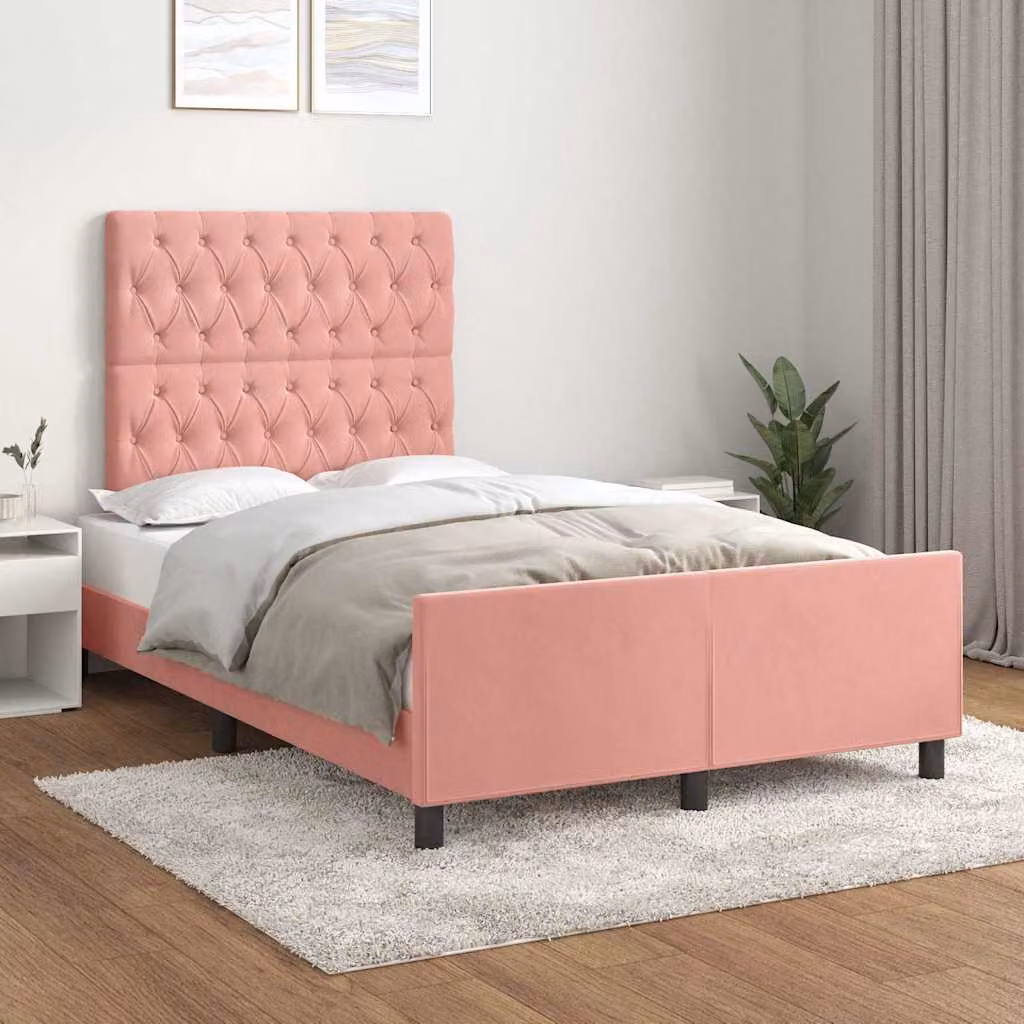 vidaXL Giroletto con Testiera in Velluto Rosa e Struttura in Legno L/P/H: 120 x 200 x 126 cm – 1