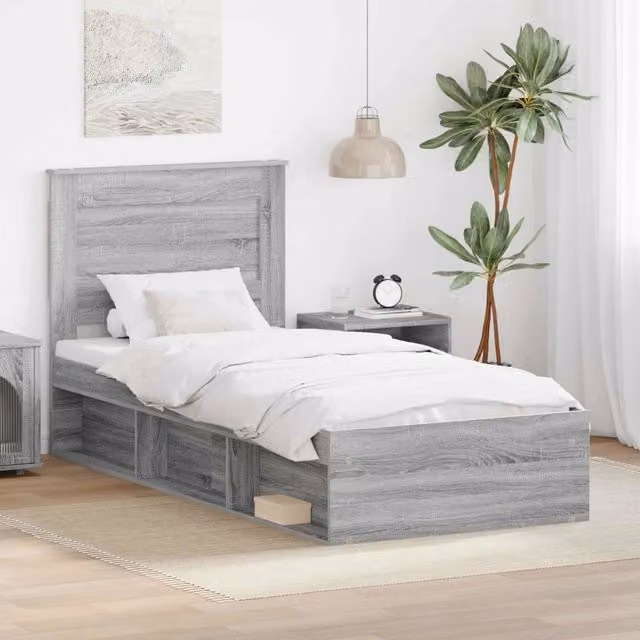 Struttura del letto-Giroletto Grigio Sonoma 75 x 190 cm Pino massello 814857