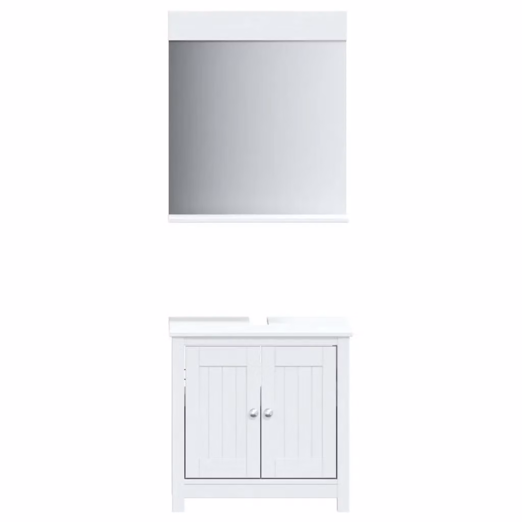 Set di mobili da bagno BERG vidaXL composto da mobile lavabo e armadietto con specchio in legno massello di pino bianco, modello a parete, stile rustico – 2