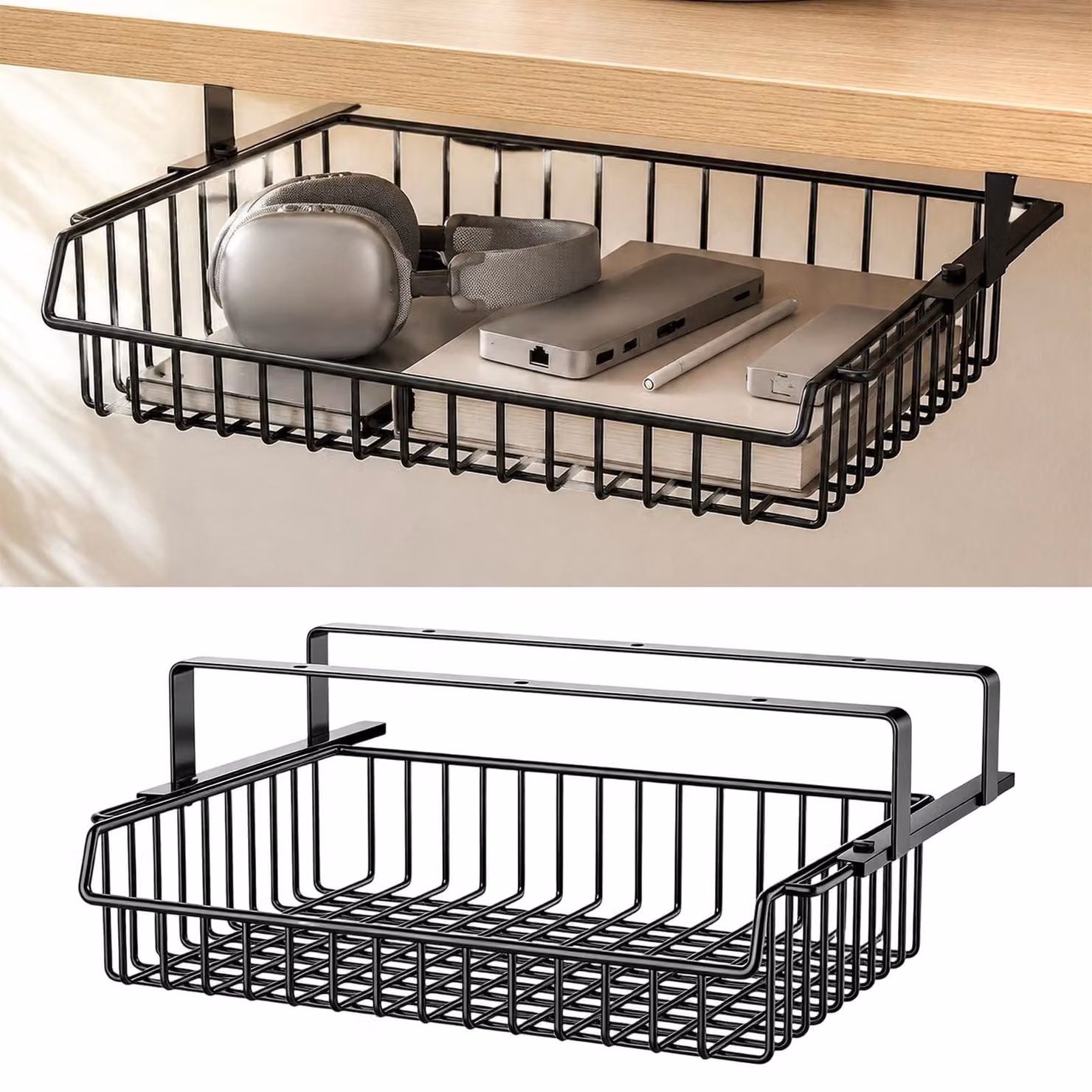 Cassettiera sotto scrivania, design in metallo, colore nero