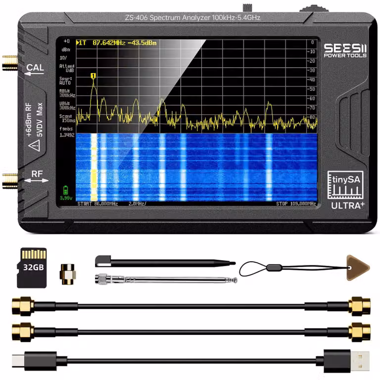 Analizzatore di spettro, frequenza da 100 kHz a 5,4 GHz, schermo touchscreen da 4 pollici, 32 GB di memoria