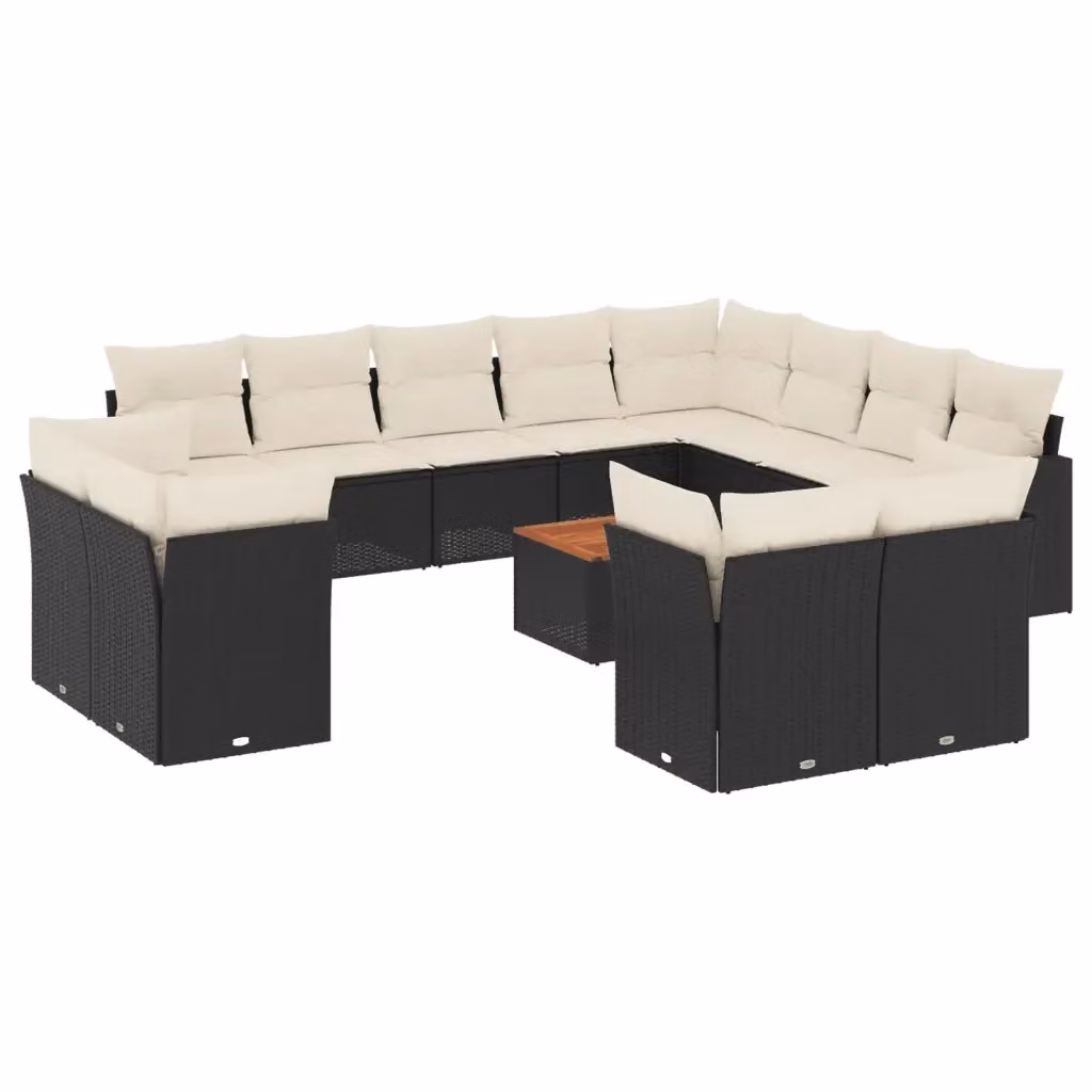 Set di divani da giardino VIDAXL a forma di U in polyrattan nero con 13 pezzi e cuscini inclusi – 2