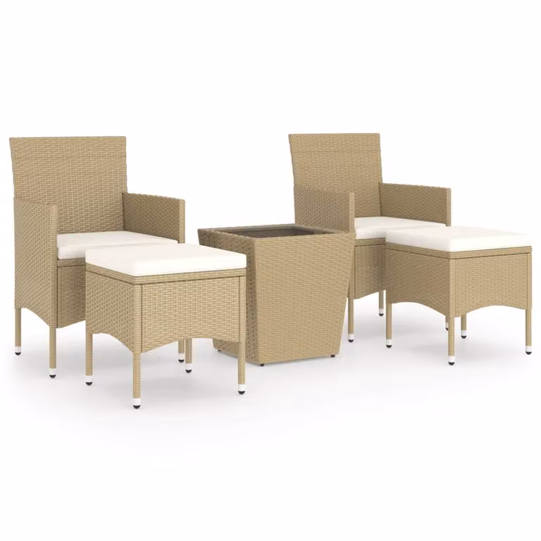 Set Bistrot da Giardino 5 pz Polyrattan e Vetro Temperato Beige