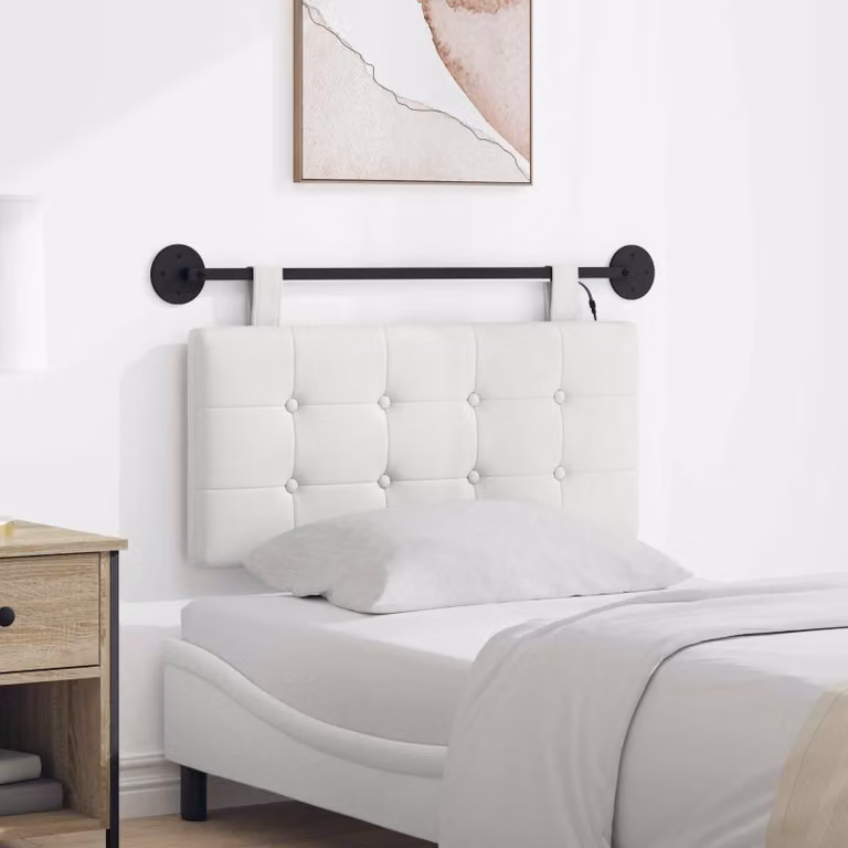 Testiera per letto sospesa vidaXL con luce LED integrata e rivestimento in similpelle bianco