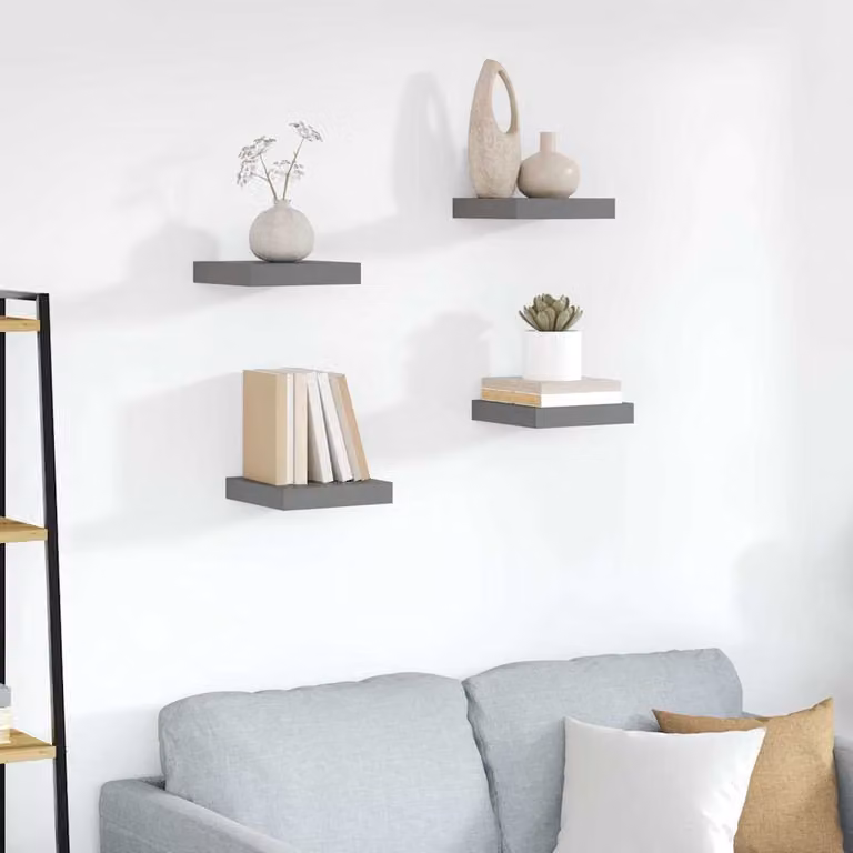 Set di 4 Scaffali da Parete vidaXL in MDF Grigio Lucido L: 23 cm, P: 23,5 cm, H: 3,8 cm